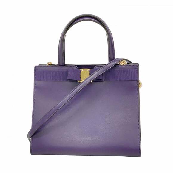 Salvatore Ferragamo Vara Leather Handbag Purple 2-way Bag for Women